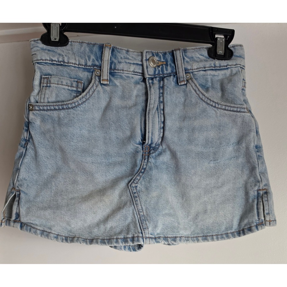Zara Girls Light Wash Denim Mini Skirt Size 11-12 Light Blue Cotton Skort